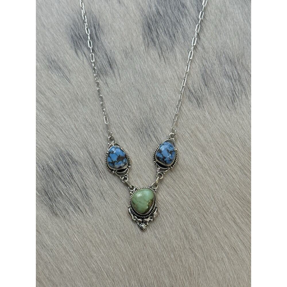 Sterling Silver Sonoran Gold Blue Golden Hills Turquoise Necklace Paperclip - Picture 6 of 13